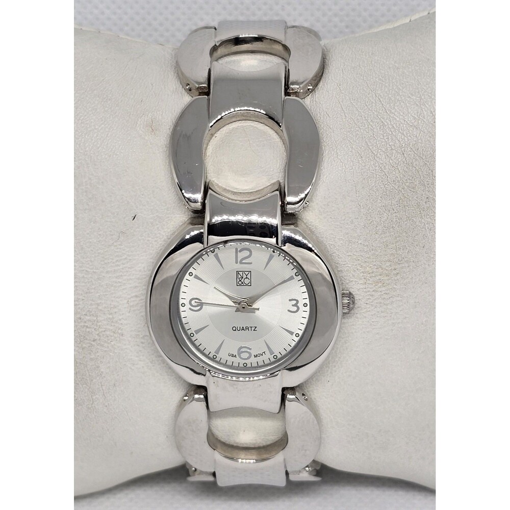 Women's NY&C Elegant Round Silver Tone Dial Case Link Bracelet Band Watch 13